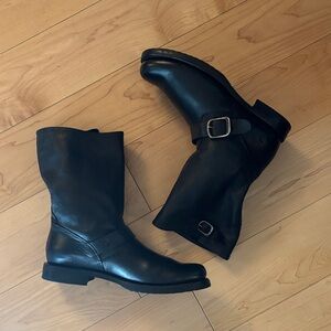 Frye Black Leather Veronica Slouch Combat Boots